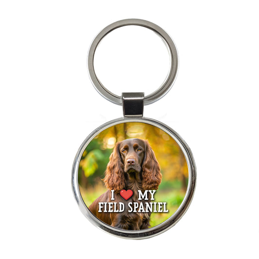 I Love My Field Spaniel Dog Heart Round Metal Keychain