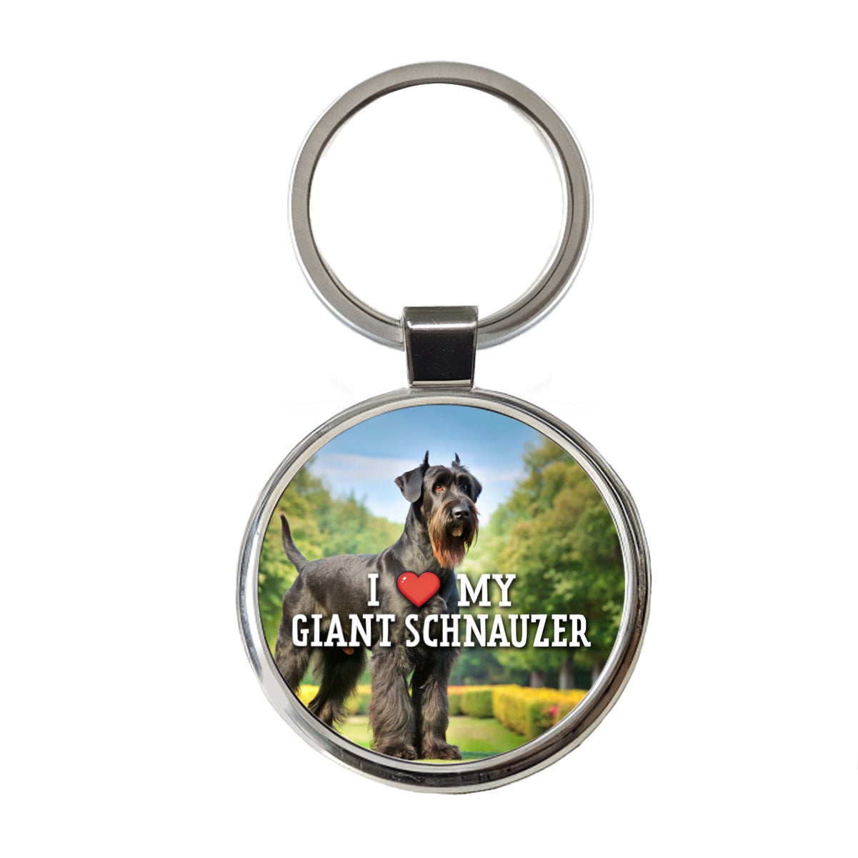I Love My Giant Schnauzer Dog Heart Round Metal Keychain
