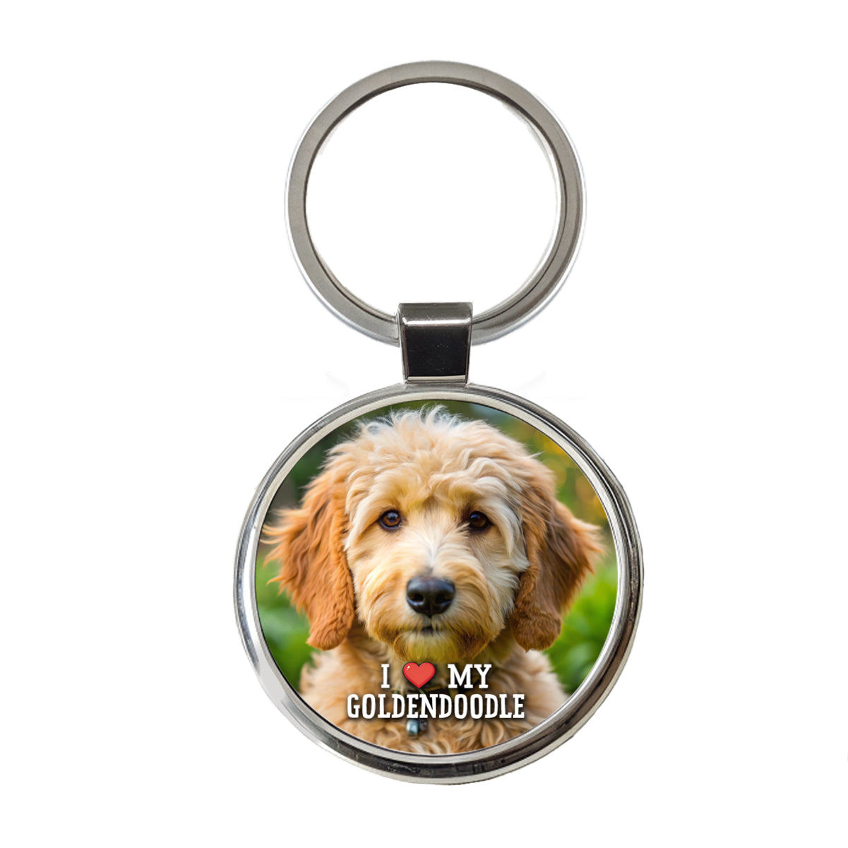 I Love My Goldendoodle Dog Heart Round Metal Keychain