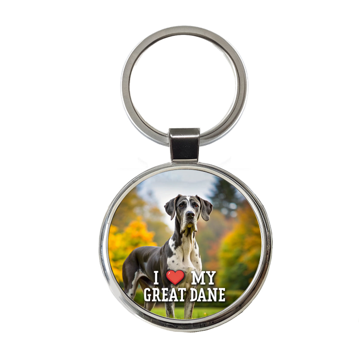 I Love My Great Dane Dog Heart Round Metal Keychain