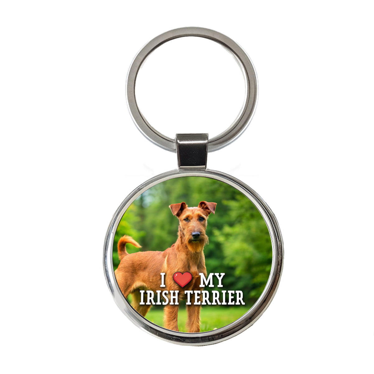 I Love My Irish Terrier Dog Heart Round Metal Keychain