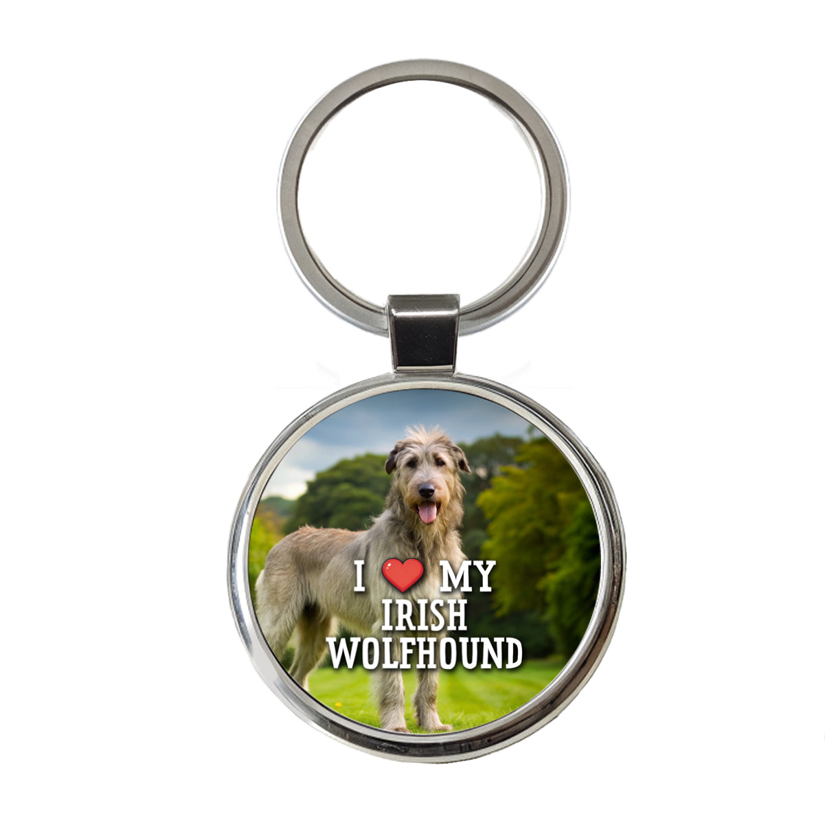 I Love My Irish Wolfhound Dog Heart Round Metal Keychain