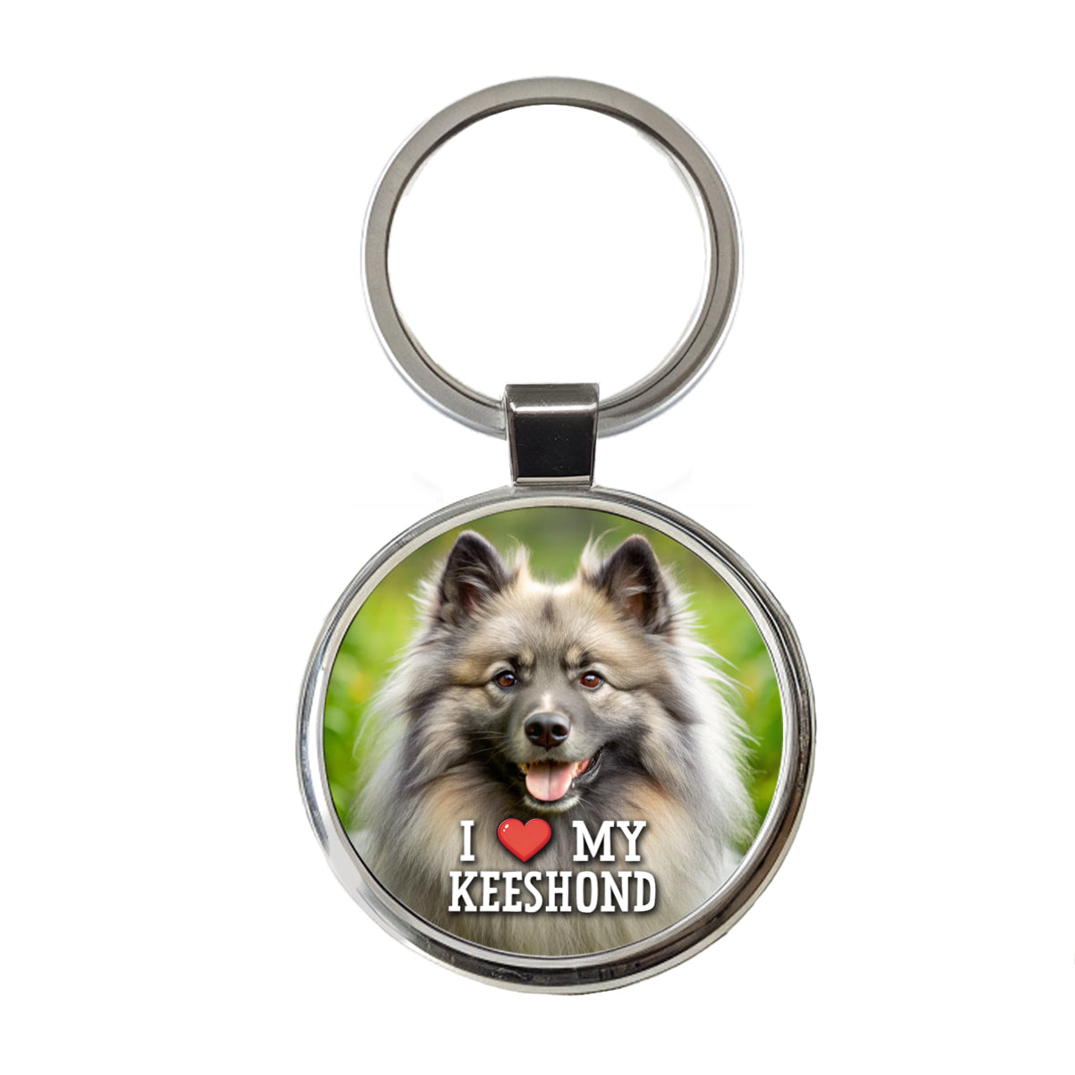 I Love My Keeshond Dog Heart Round Metal Keychain