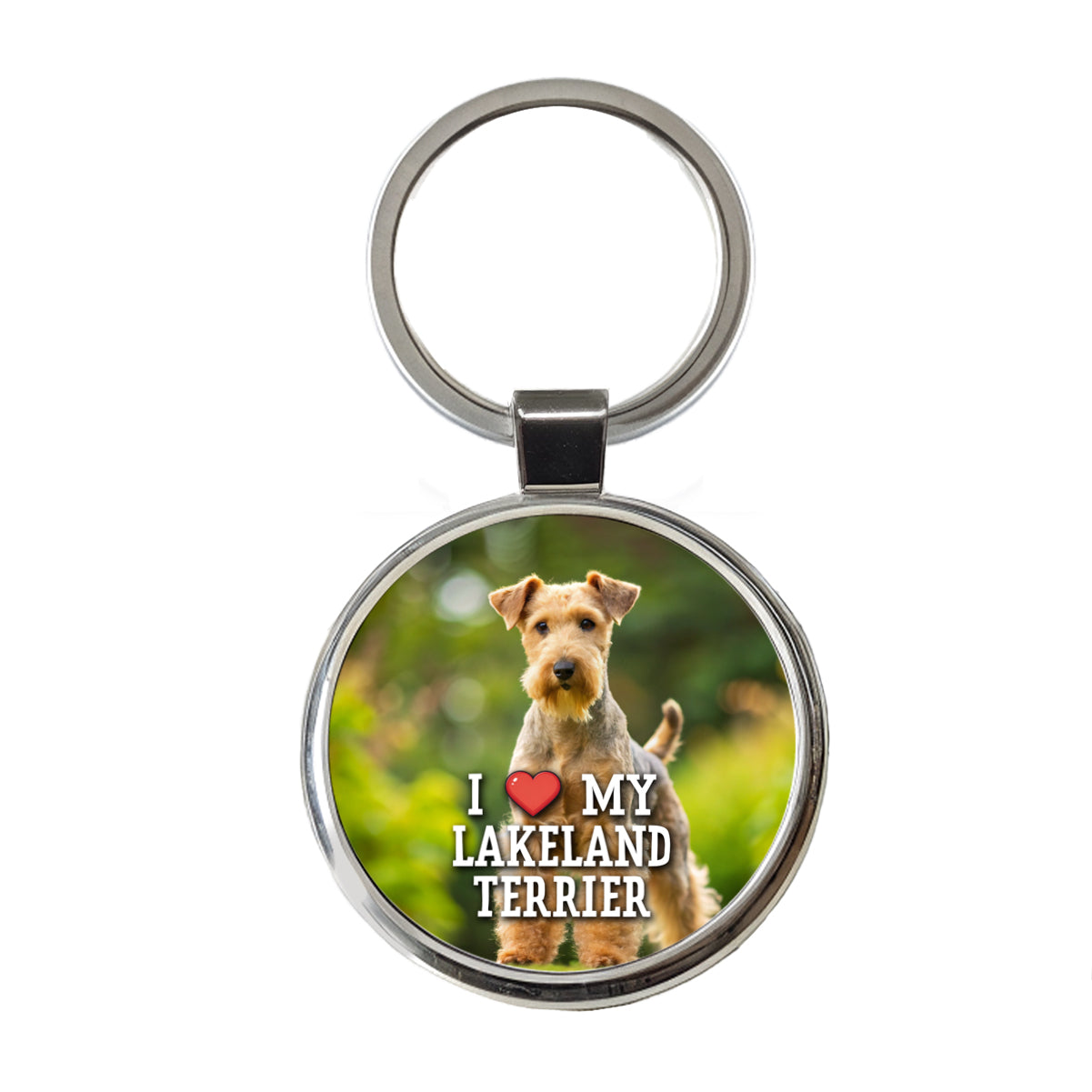 I Love My Lakeland Terrier Dog Heart Round Metal Keychain