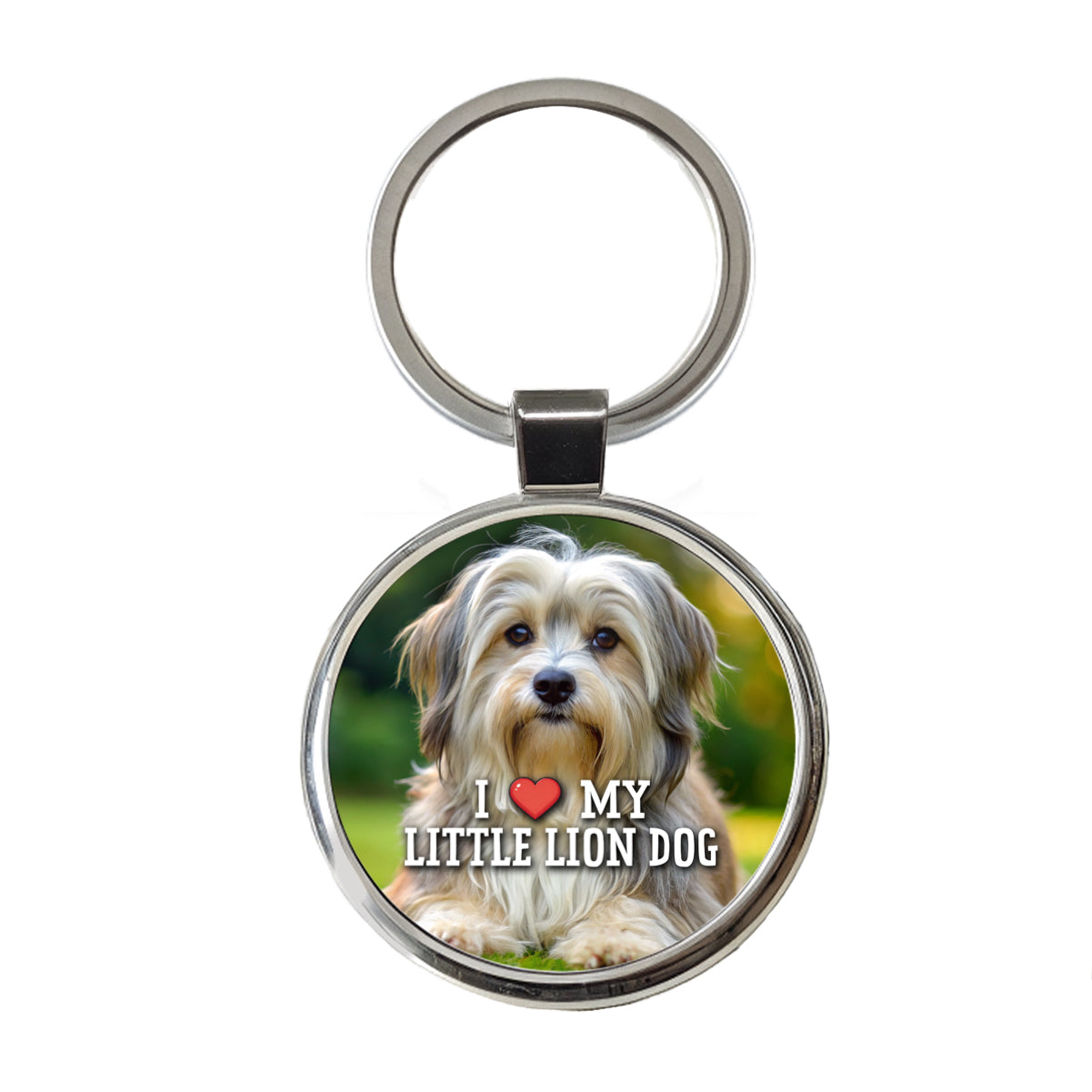 I Love My Little Lion Dog Heart Round Metal Keychain