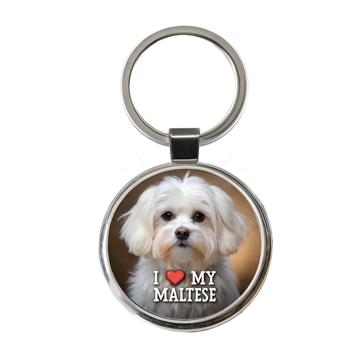 I Love My Maltese Dog Heart Round Metal Keychain