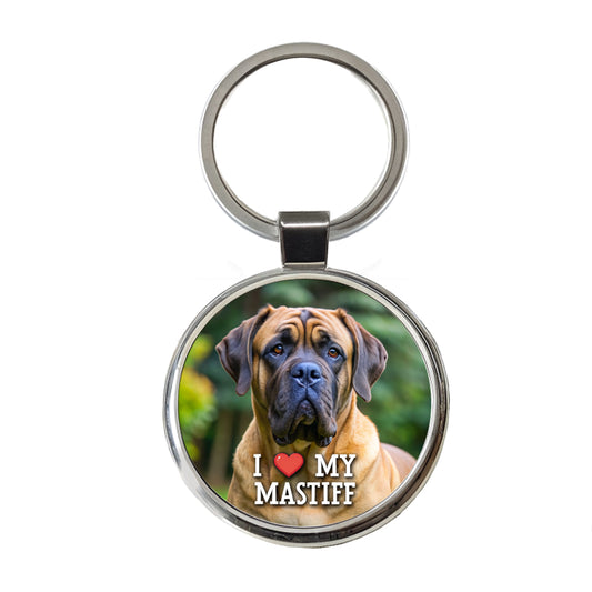 I Love My Mastiff Dog Heart Round Metal Keychain
