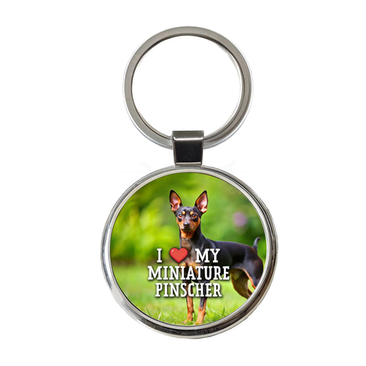 I Love My Miniature Pinscher Dog Heart Round Metal Keychain