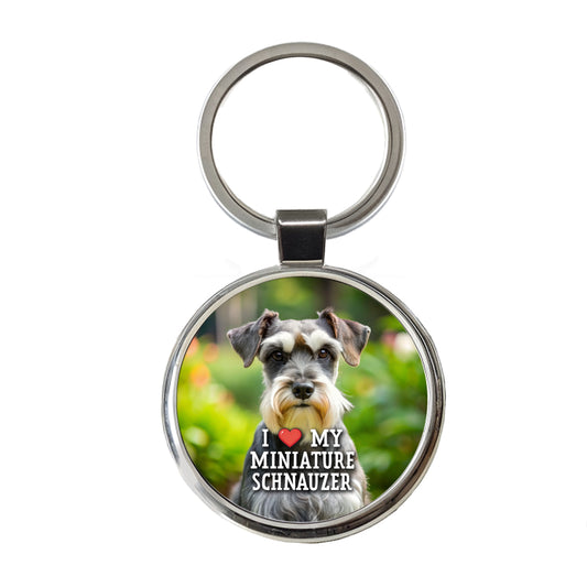 I Love My Miniature Schnauzer Dog Heart Round Metal Keychain