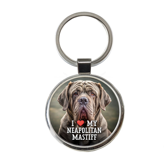 I Love My Neapolitan Mastiff Dog Heart Round Metal Keychain