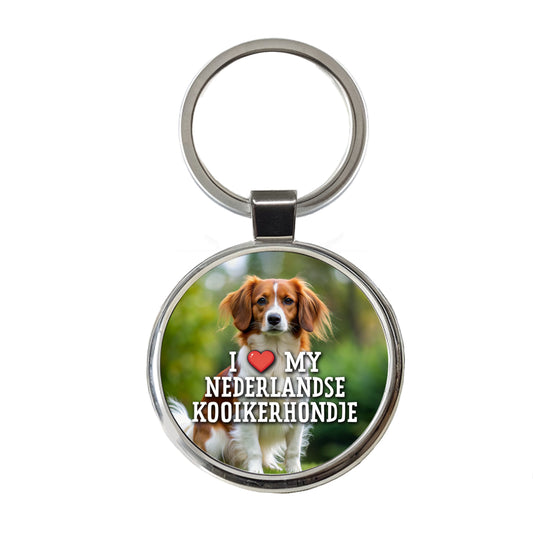 I Love My Nederlandse Kooikerhondje Dog Heart Round Metal Keychain