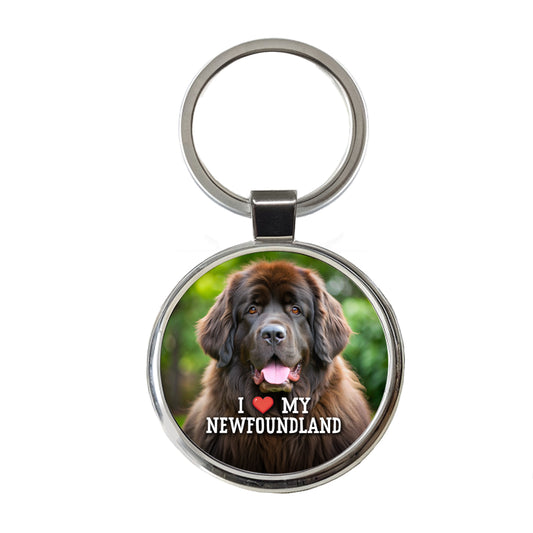 I Love My Newfoundland Dog Heart Round Metal Keychain