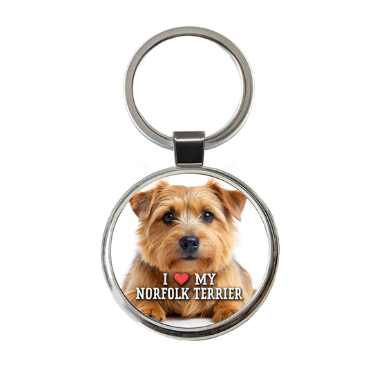 I Love My Norfolk Terrier Dog Heart Round Metal Keychain