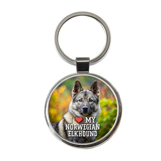 I Love My Norwegian Elkhound Dog Heart Round Metal Keychain