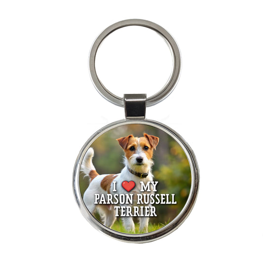 I Love My Parson Russell Terrier Dog Heart Round Metal Keychain