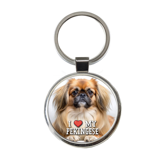 I Love My Pekingese Dog Heart Round Metal Keychain