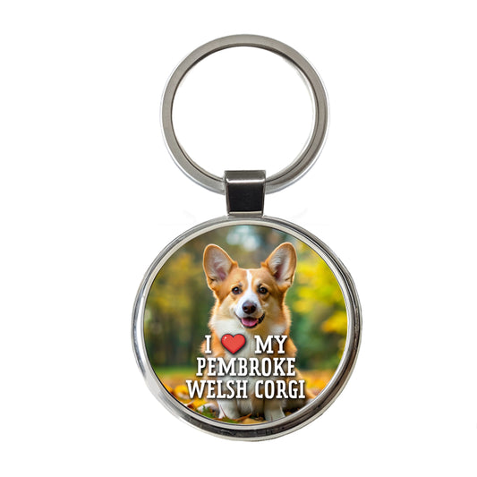 I Love My Pembroke Welsh Corgi Dog Heart Round Metal Keychain