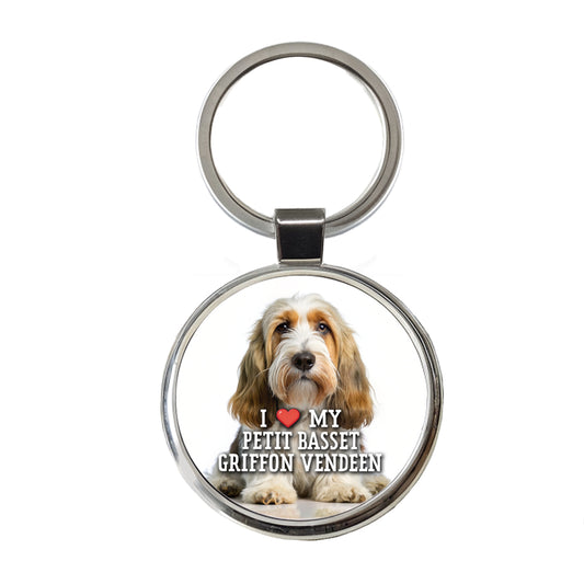 I Love My Petit Basset Griffon Vendeen Dog Heart Round Metal Keychain