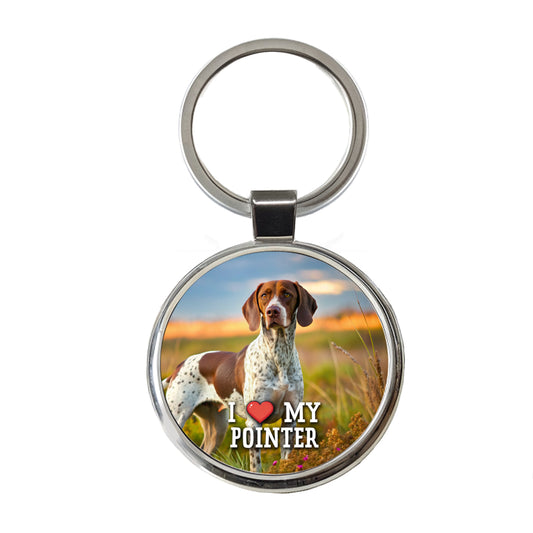 I Love My Pointer Dog Heart Round Metal Keychain