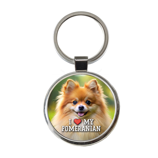 I Love My Pomeranian Dog Heart Round Metal Keychain