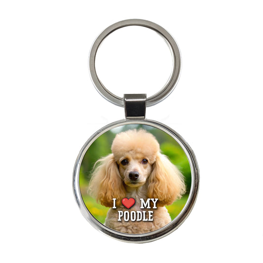 I Love My Poodle Dog Heart Round Metal Keychain