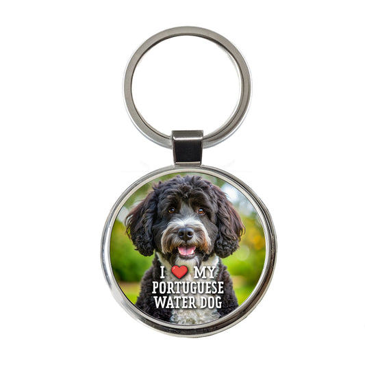 I Love My Portuguese Water Dog Heart Round Metal Keychain