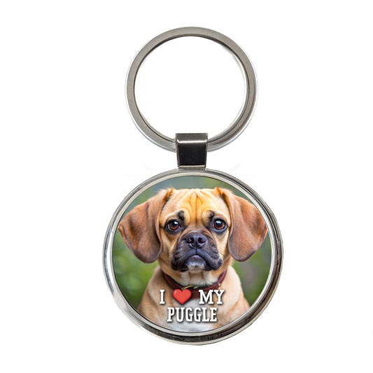I Love My Puggle Dog Heart Round Metal Keychain