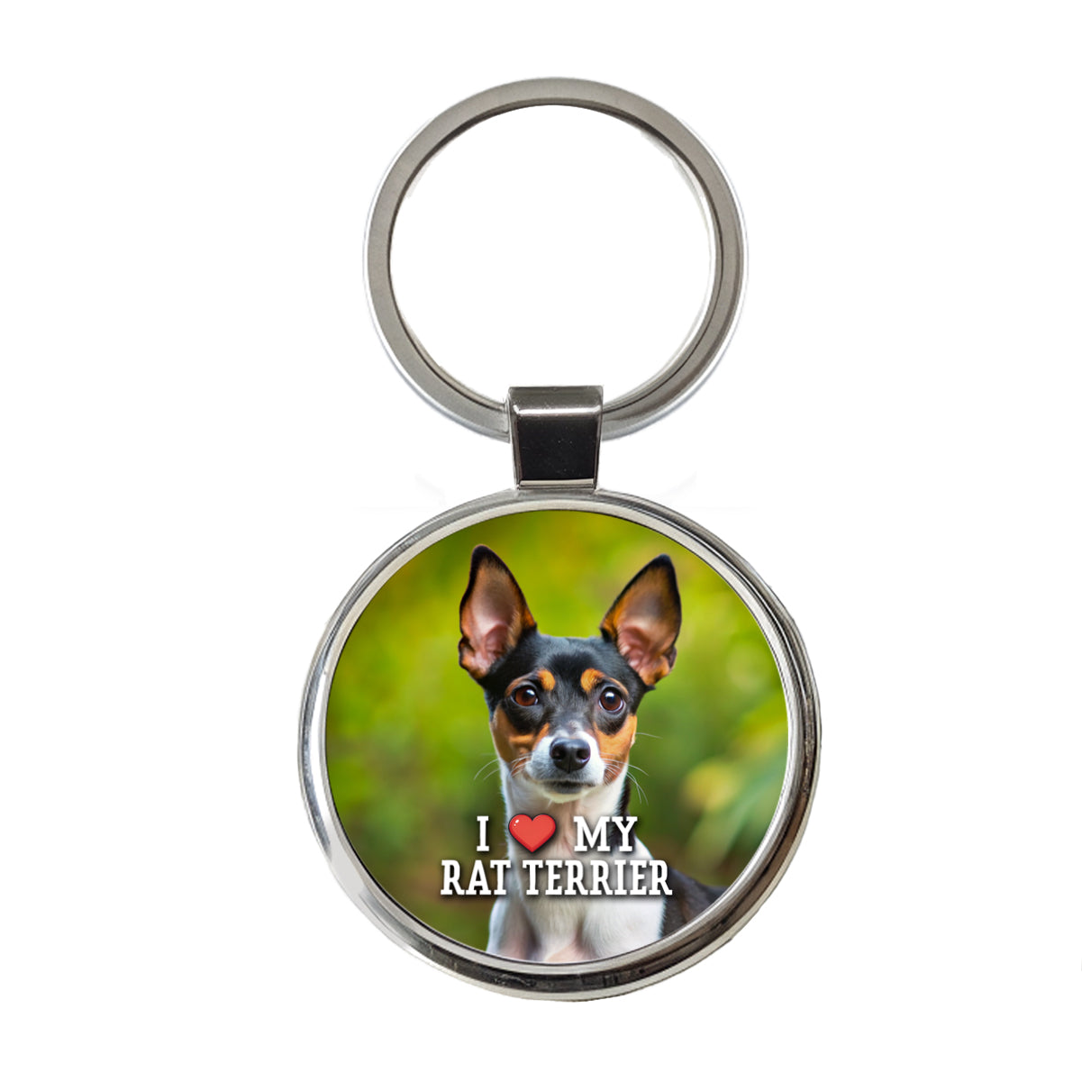 I Love My Rat Terrier Dog Heart Round Metal Keychain
