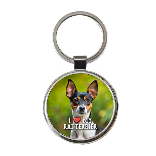 I Love My Rat Terrier Dog Heart Round Metal Keychain