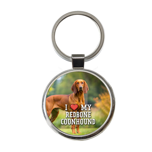 I Love My Redbone Coonhound Dog Heart Round Metal Keychain