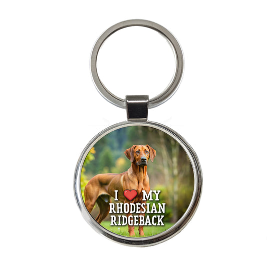 I Love My Rhodesian Ridgeback Dog Heart Round Metal Keychain