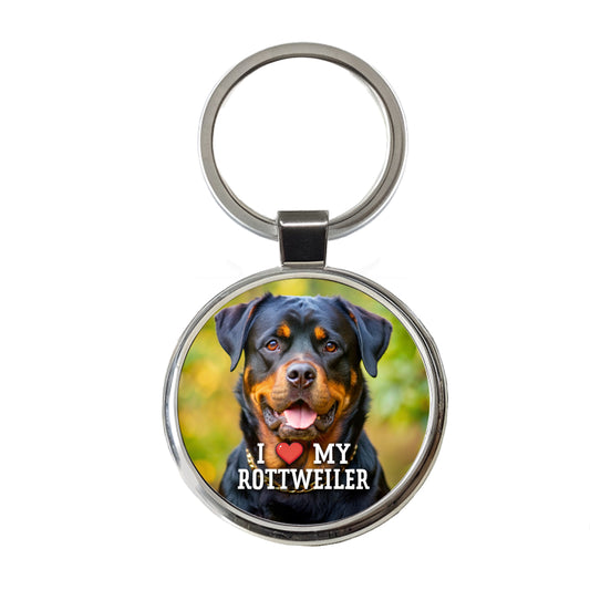 I Love My Rottweiler Dog Heart Round Metal Keychain