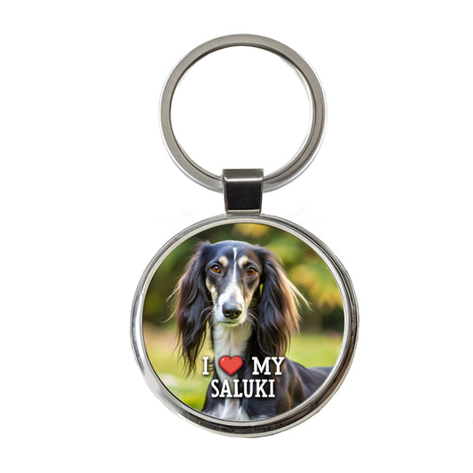 I Love My Saluki Dog Heart Round Metal Keychain