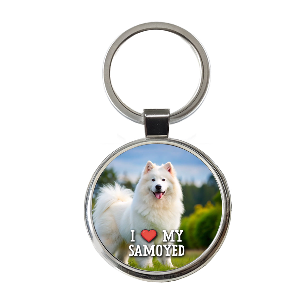 I Love My Samoyed Dog Heart Round Metal Keychain
