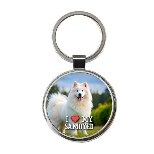 I Love My Samoyed Dog Heart Round Metal Keychain