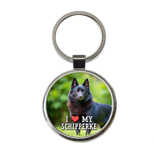 I Love My Schipperke Dog Heart Round Metal Keychain