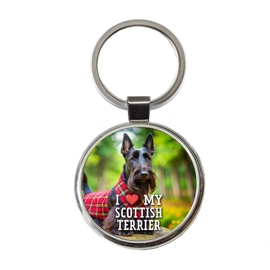 I Love My Scottish Terrier Dog Heart Round Metal Keychain