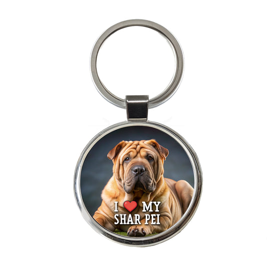 I Love My Shar Pei Dog Heart Round Metal Keychain