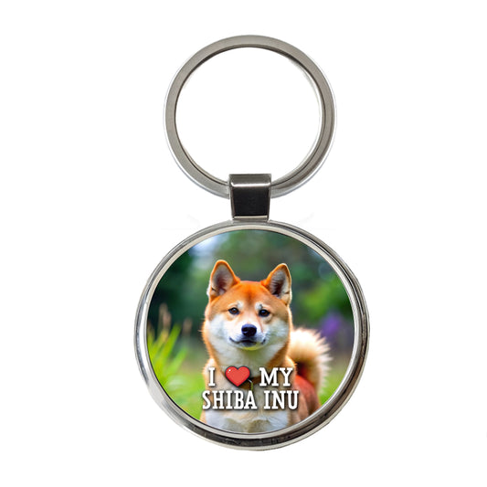 I Love My Shiba Inu Dog Heart Round Metal Keychain