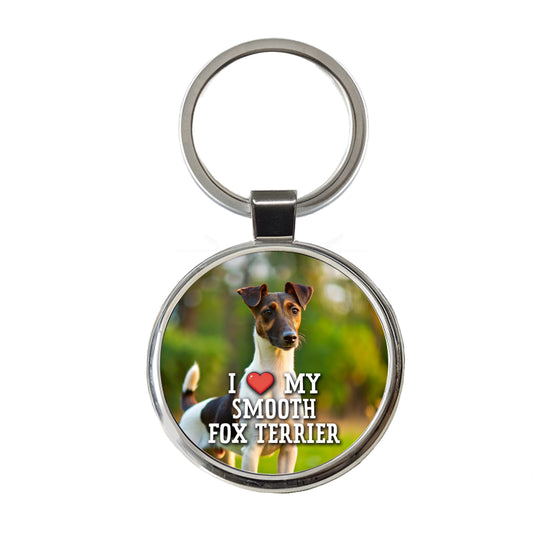 I Love My Smooth Fox Terrier Dog Heart Round Metal Keychain