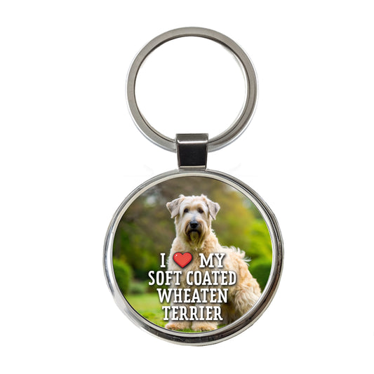 I Love My Soft Coated Wheaten Terrier Dog Heart Round Metal Keychain