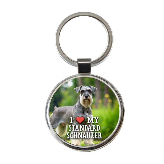 I Love My Standard Schnauzer Dog Heart Round Metal Keychain