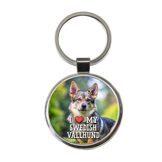 I Love My Swedish Vallhund Dog Heart Round Metal Keychain