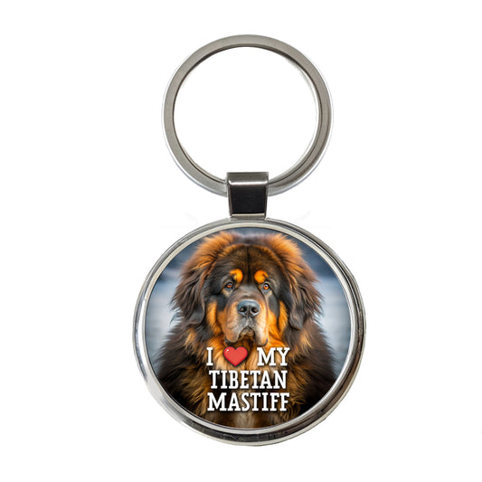 I Love My Tibetan Mastiff Dog Heart Round Metal Keychain