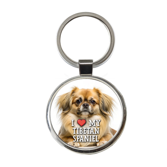 I Love My Tibetan Spaniel Dog Heart Round Metal Keychain