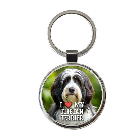 I Love My Tibetan Terrier Dog Heart Round Metal Keychain