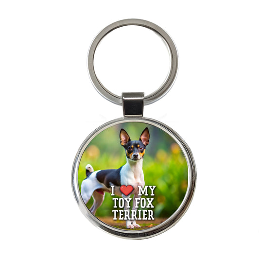 I Love My Toy Fox Terrier Dog Heart Round Metal Keychain