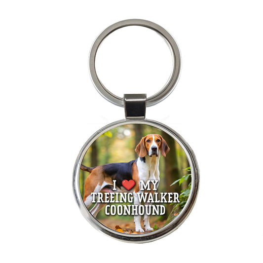 I Love My Treeing Walker Coonhound Dog Heart Round Metal Keychain