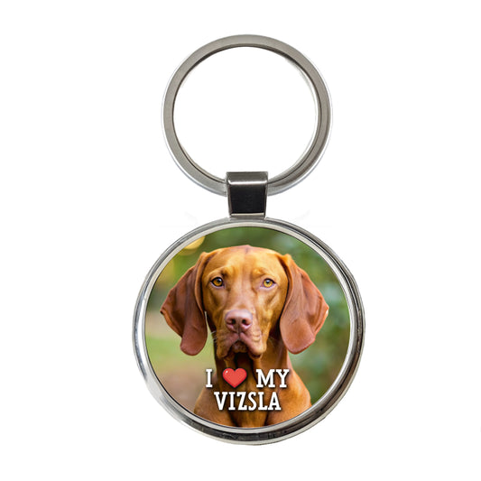 I Love My Vizsla Dog Heart Round Metal Keychain