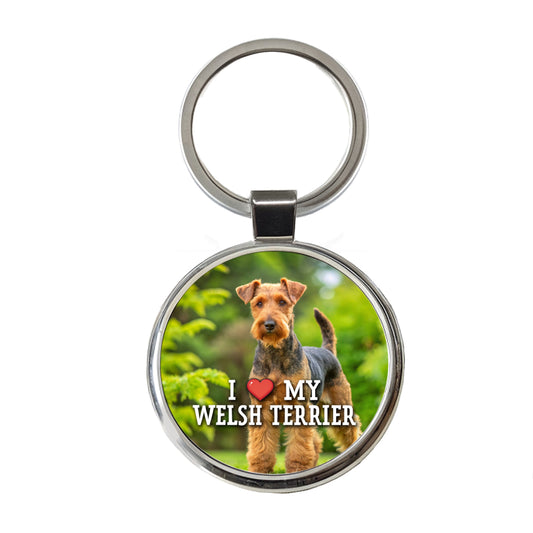 I Love My Welsh Terrier Dog Heart Round Metal Keychain